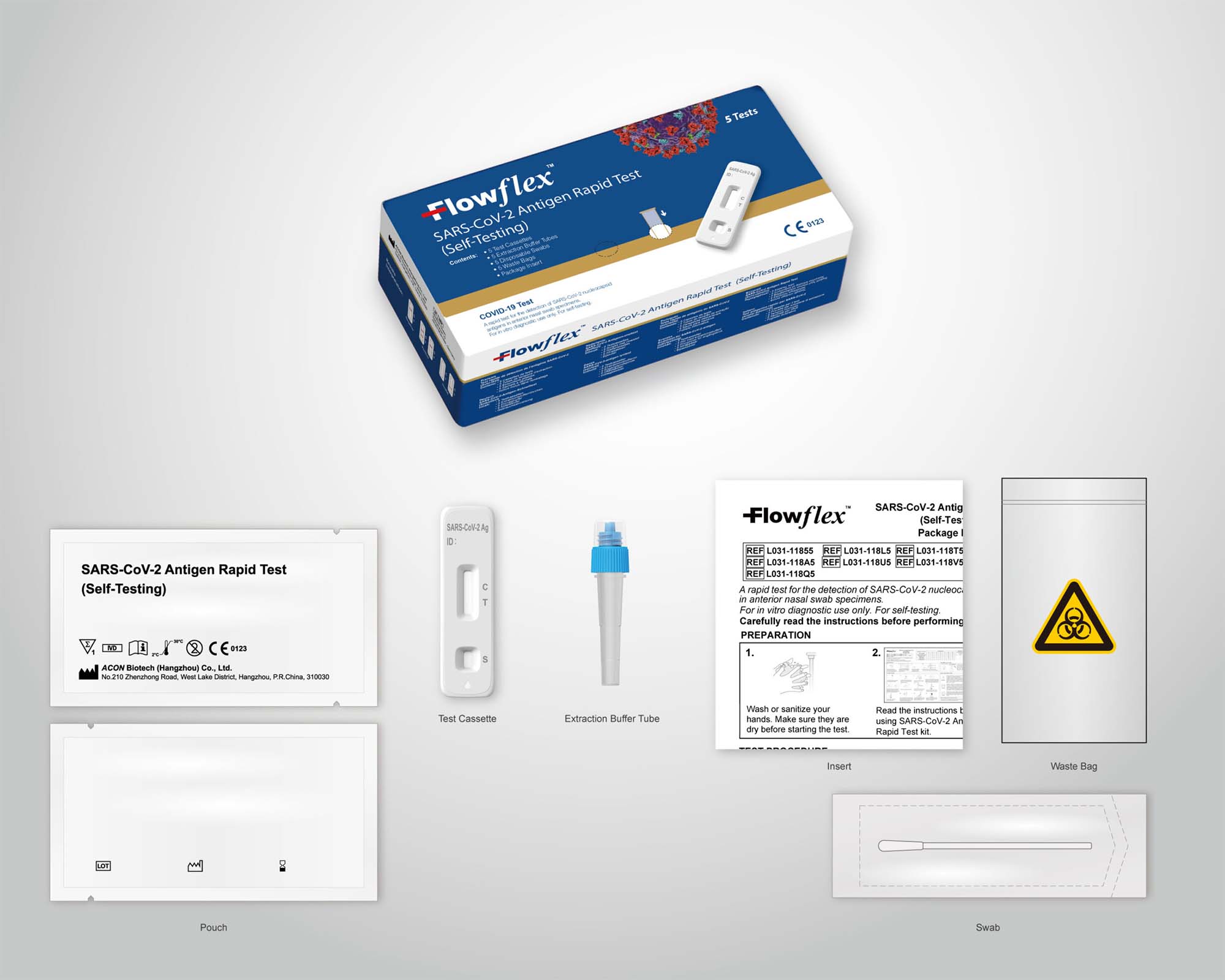 Acon Biotech Flowflex 5-Pack Antigen Lateral Flow Rapid Test Kit Image 2000px